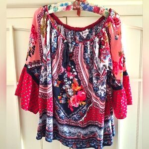 Bila floral peasant/vibrant blue & Red